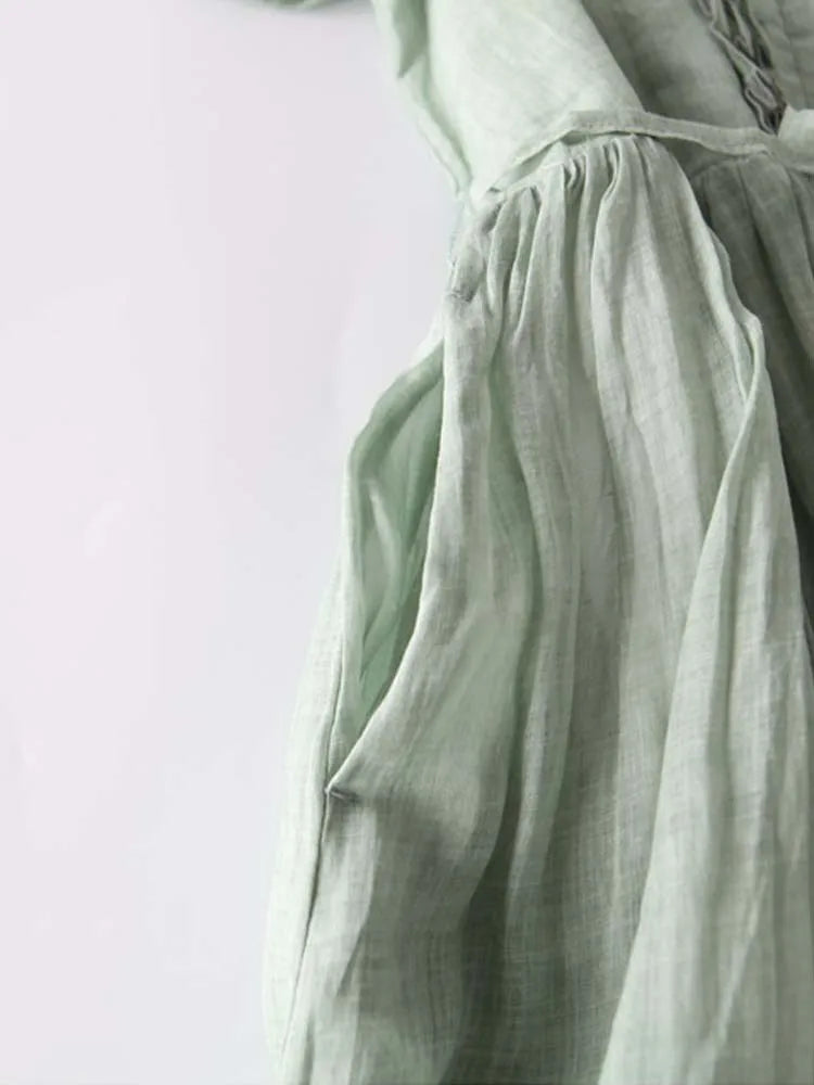 Delphine | Sage Volant-Trim Robe Mi-Longue