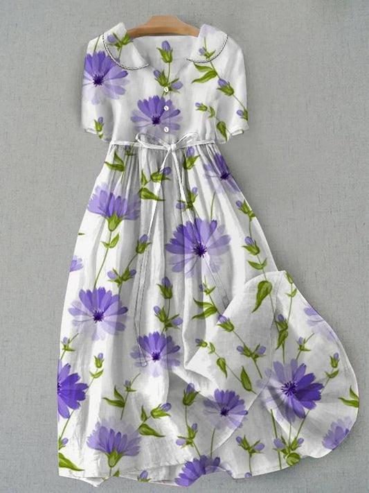 Eloise | Floral Waist-Tie Robe Mi-Longue