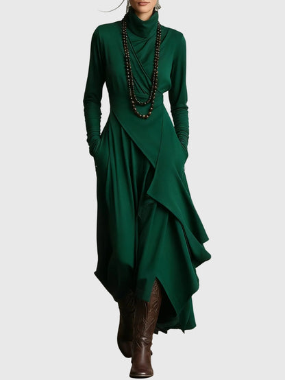 Freya | High-Neck Drapé Robe Longue