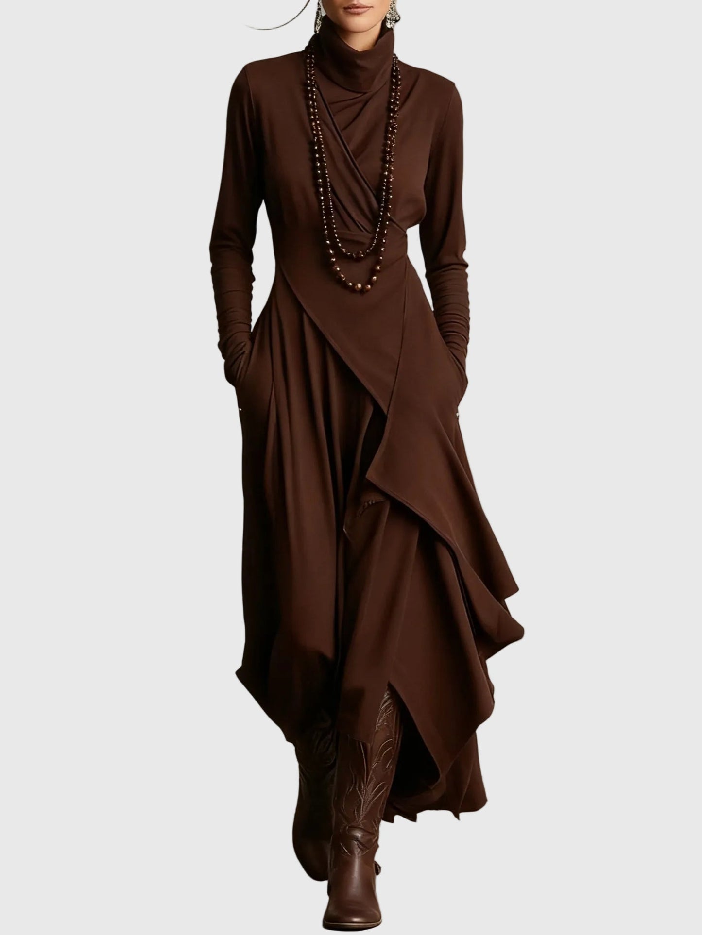 Freya | High-Neck Drapé Robe Longue