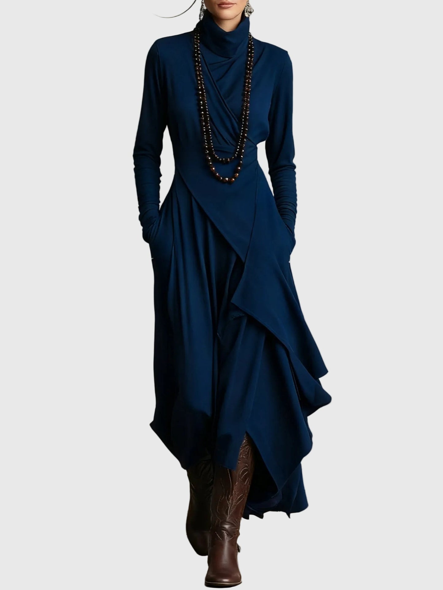 Freya | High-Neck Drapé Robe Longue