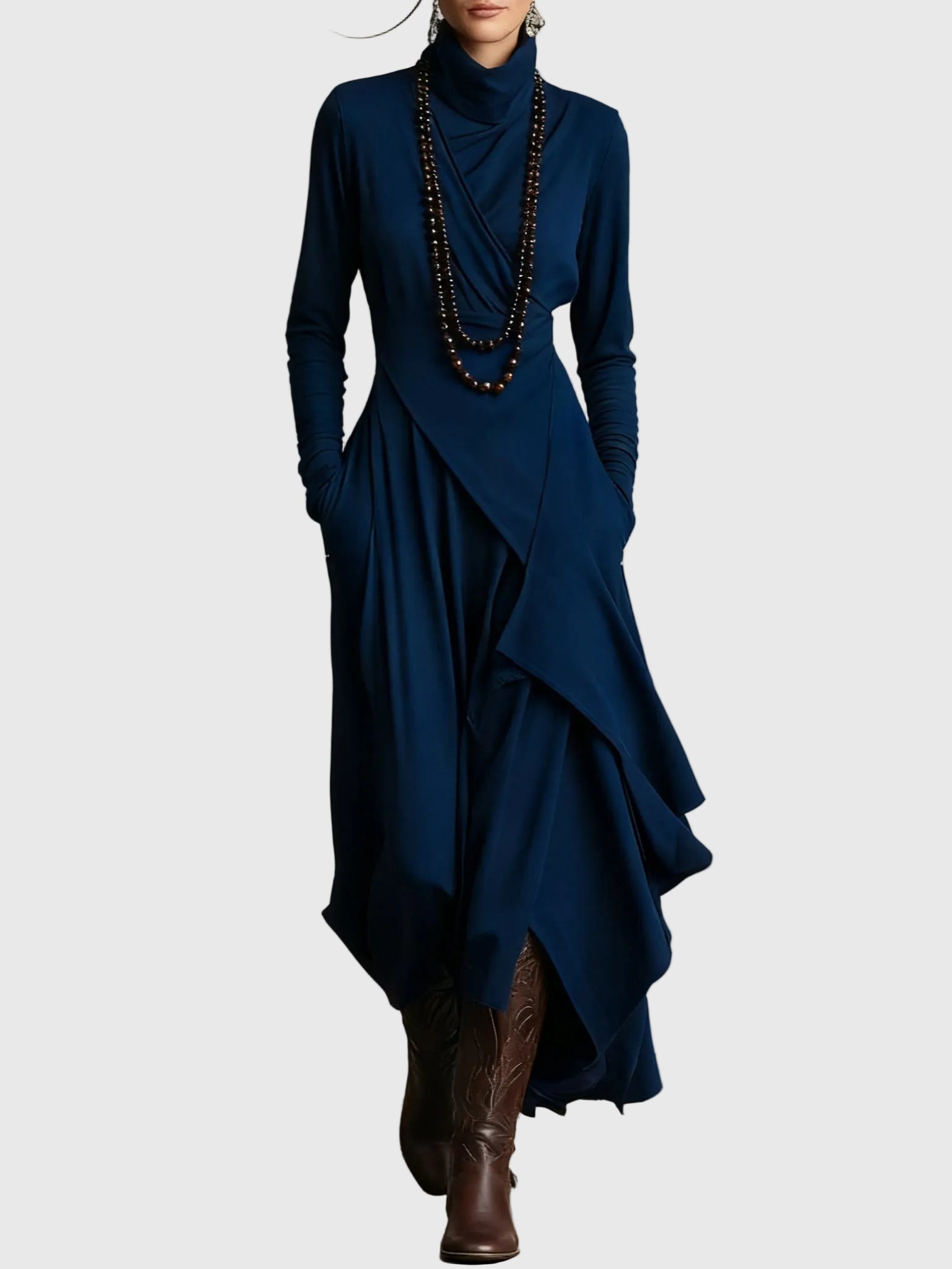 Freya | High-Neck Drapé Robe Longue