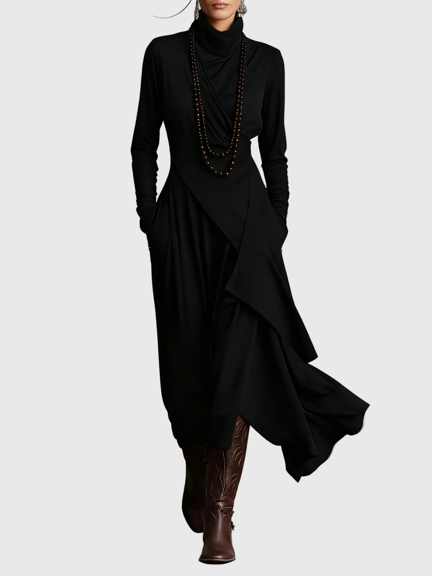 Freya | High-Neck Drapé Robe Longue