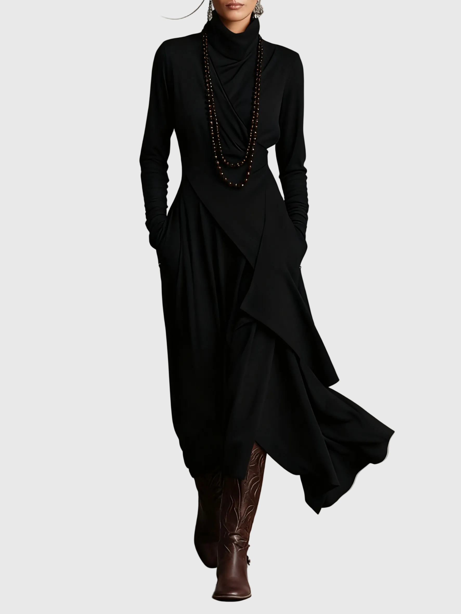 Freya | High-Neck Drapé Robe Longue