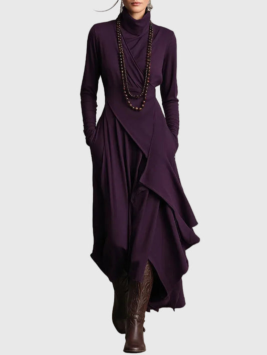 Freya | High-Neck Drapé Robe Longue
