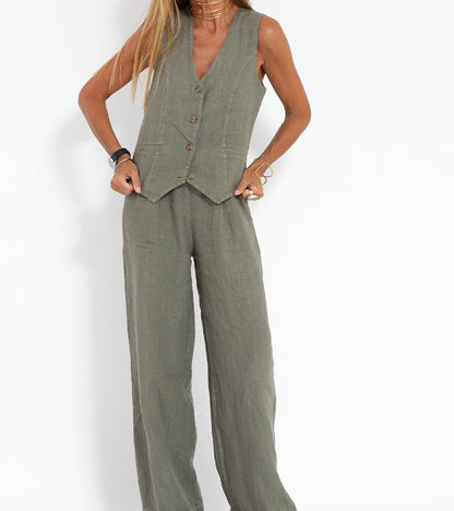 Inès | Ensemble Veste Boutonnée et Pantalon Large