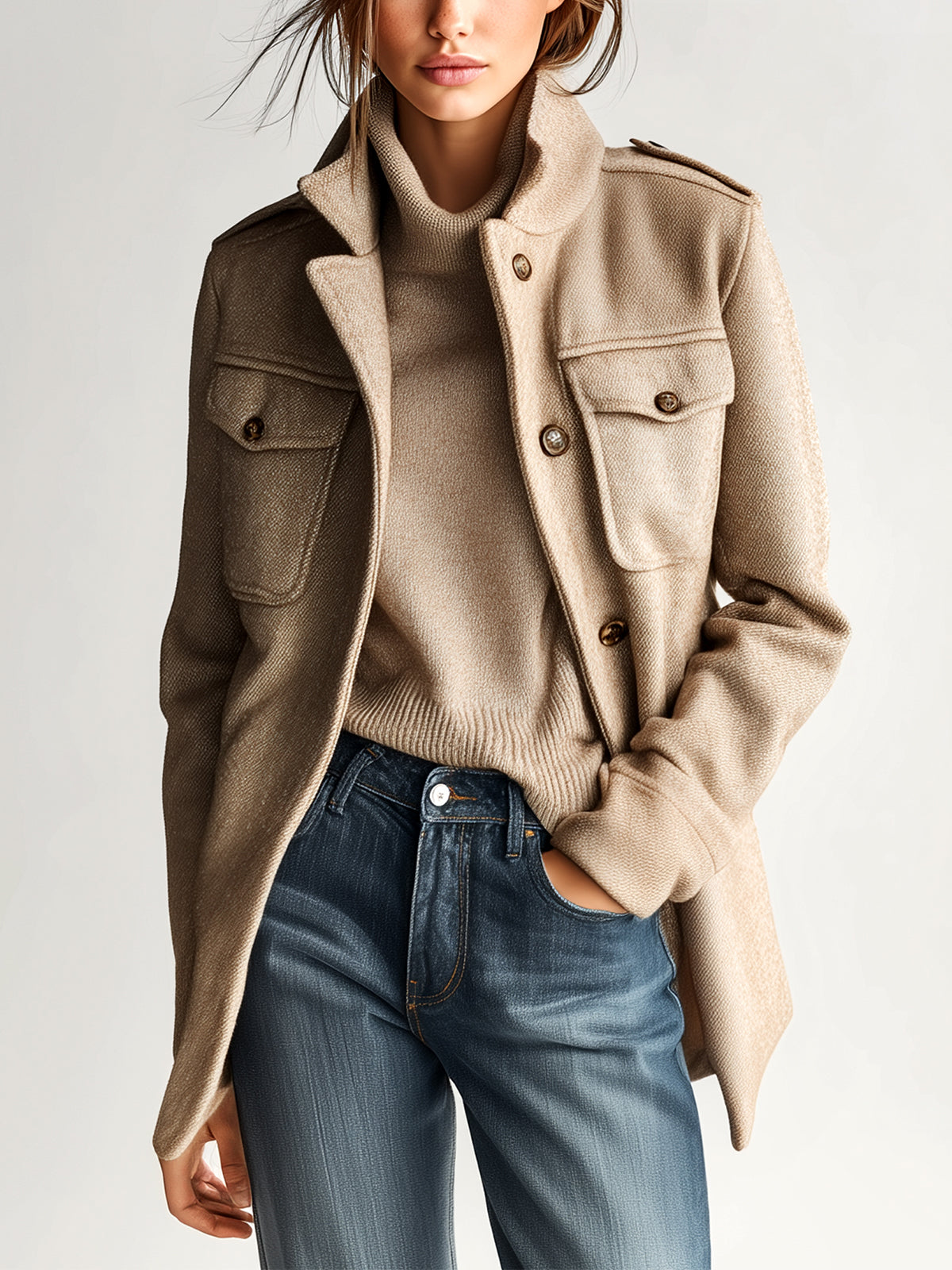Manon | Manteau Court Militaire Kaki