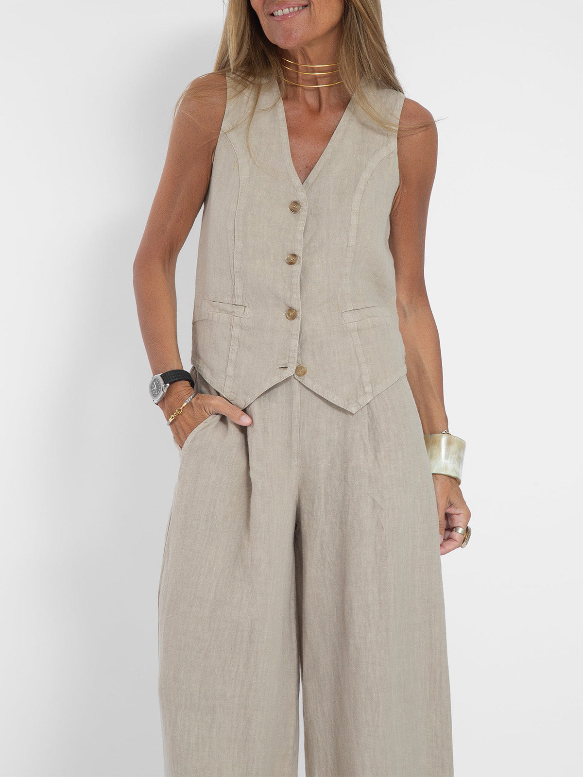 Inès | Ensemble Veste Boutonnée et Pantalon Large