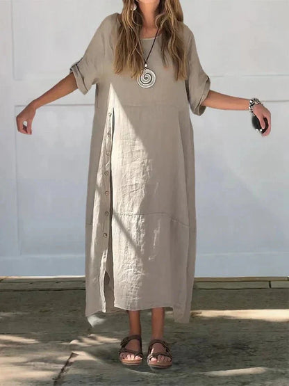 Camille | Luxe Lin-Blend Robe Mi-Longue