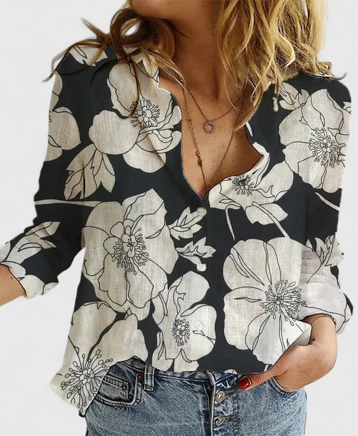 Aria | Coton-Lin Button Blouse