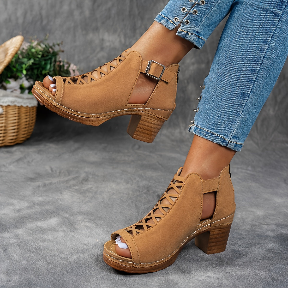 Sophia | Lattice-Heel Block Sandales