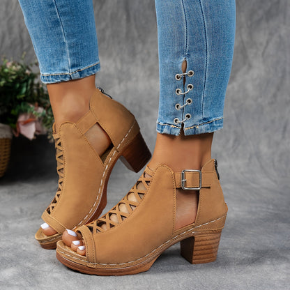 Sophia | Lattice-Heel Block Sandales