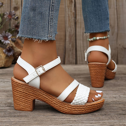Delphine | Tressé Talon Bloc Sandales