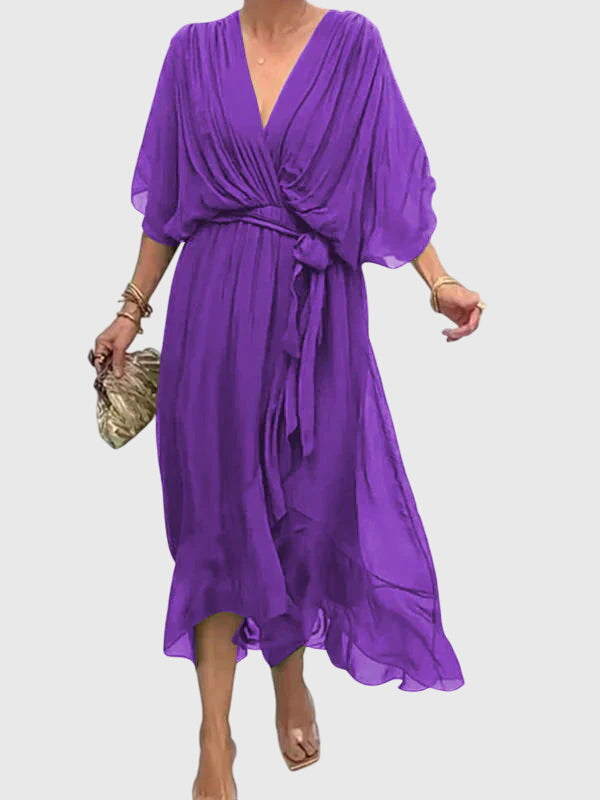 Arabella | Fluide Col en V Robe Mi-Longue