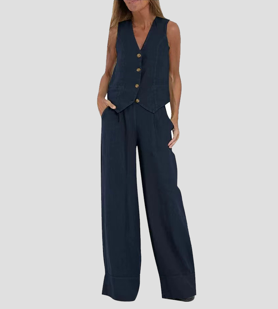 Inès | Ensemble Veste Boutonnée et Pantalon Large