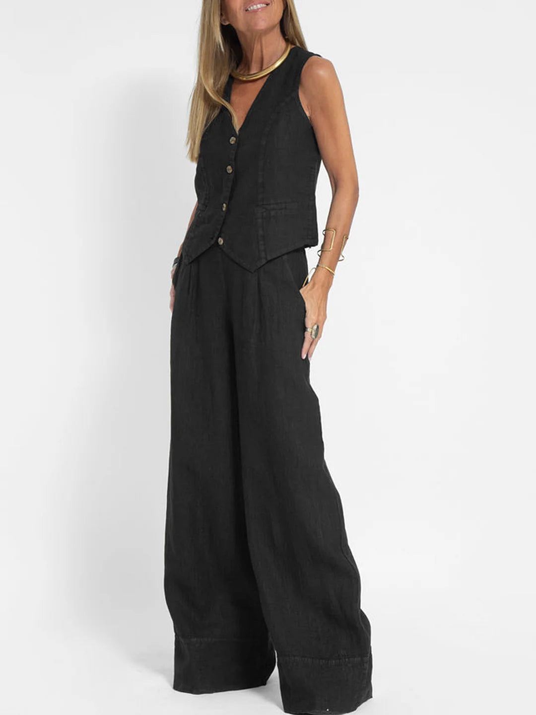 Inès | Ensemble Veste Boutonnée et Pantalon Large