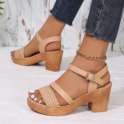 Delphine | Tressé Talon Bloc Sandales