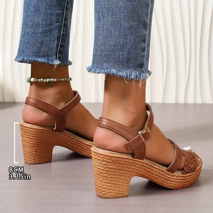 Delphine | Tressé Talon Bloc Sandales