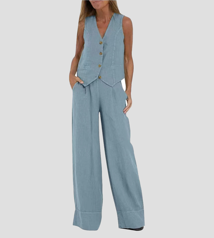 Inès | Ensemble Veste Boutonnée et Pantalon Large