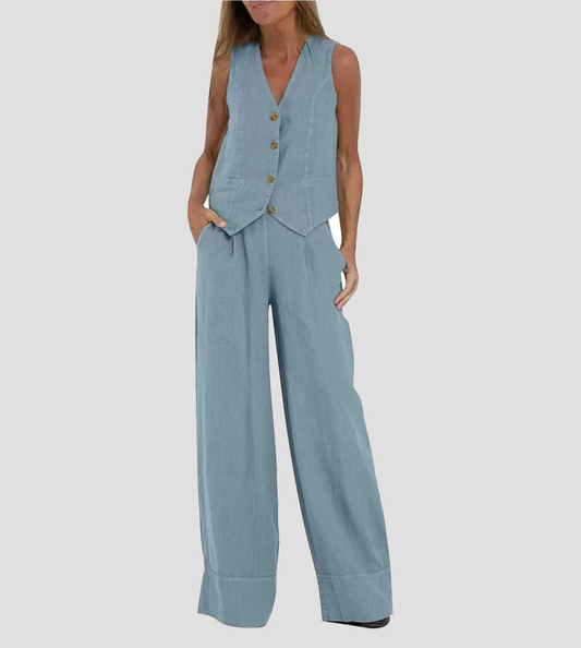 Inès | Ensemble Veste Boutonnée et Pantalon Large