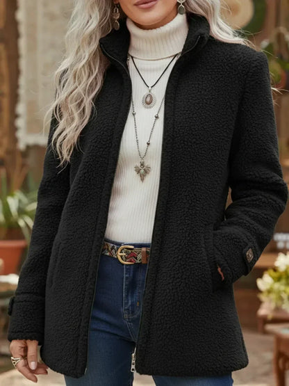 Claire | Veste Zippée Col Montant Effet Laine