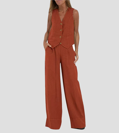 Inès | Ensemble Veste Boutonnée et Pantalon Large