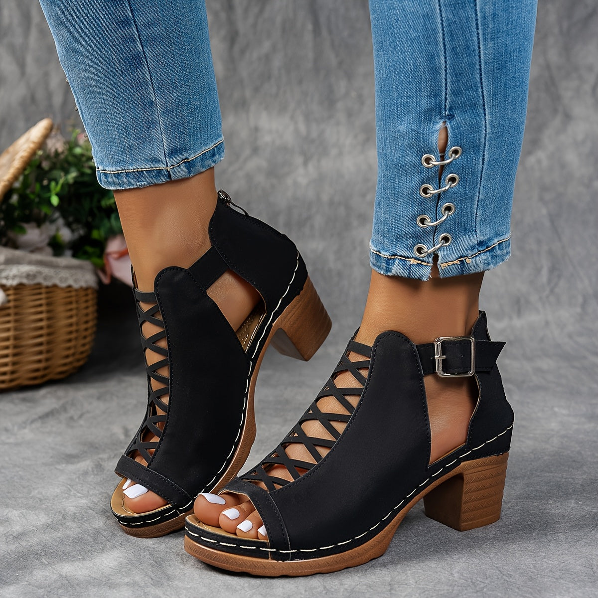 Sophia | Lattice-Heel Block Sandales