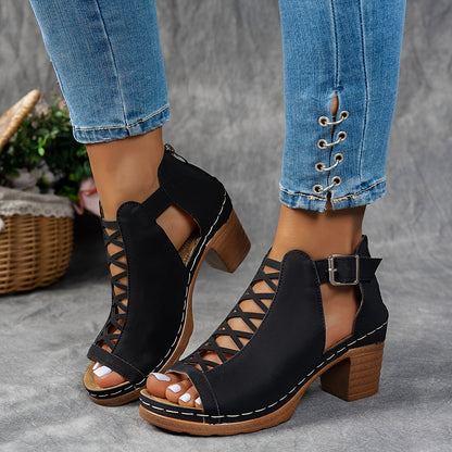Sophia | Lattice-Heel Block Sandales