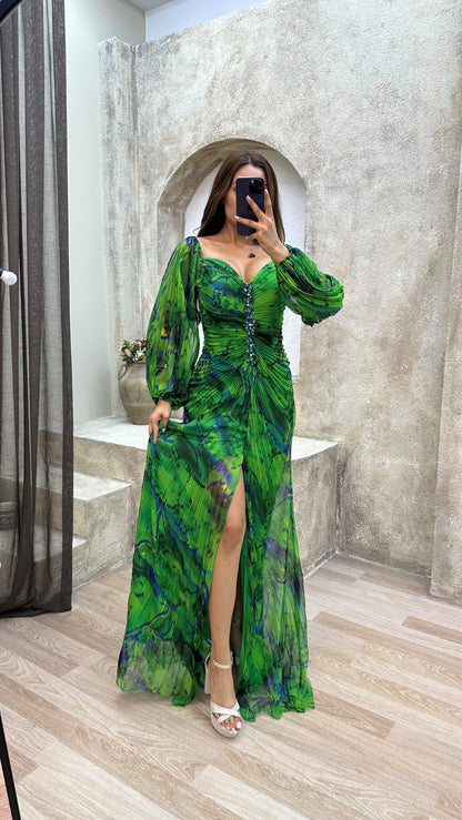 Seraphina | Long Plissé Evening Robe