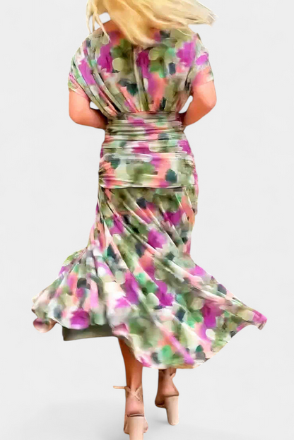 Gabrielle | Plissé Floral Robe Longue