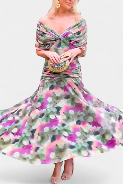 Gabrielle | Plissé Floral Robe Longue
