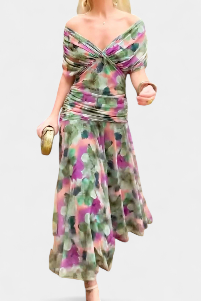 Gabrielle | Plissé Floral Robe Longue