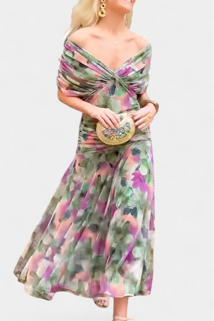 Gabrielle | Plissé Floral Robe Longue