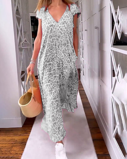 Valentina | Col en V Imprimé Robe Longue