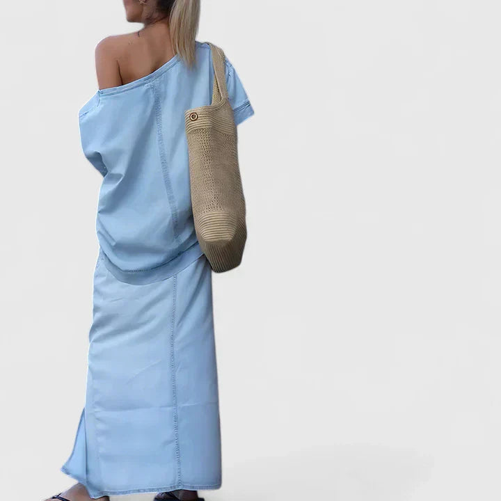 Seraphina | Asymmetric Épaules Dénudées Longue Ensemble