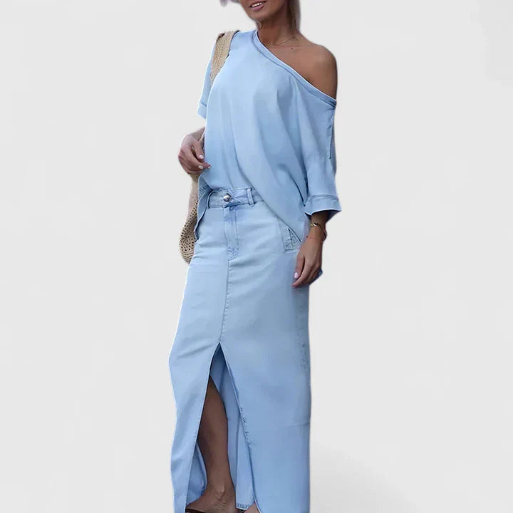 Seraphina | Asymmetric Épaules Dénudées Longue Ensemble