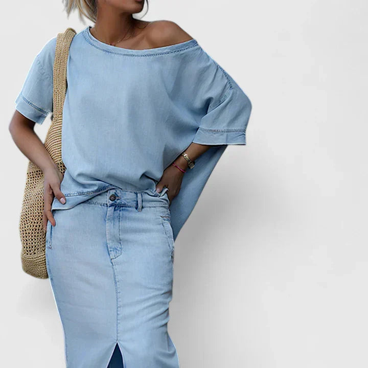 Sophia | Asymmetric Épaules Dénudées Longue Ensemble